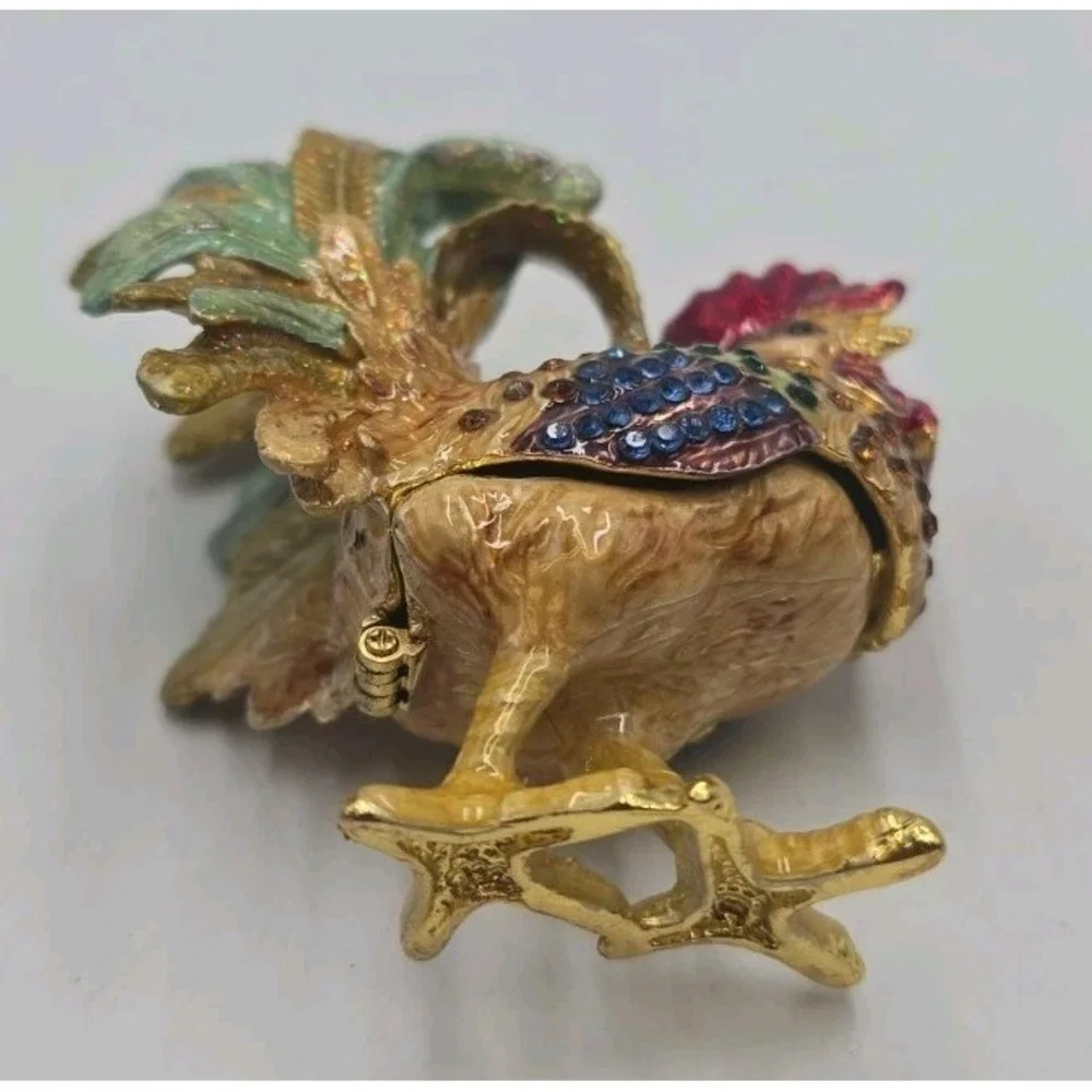 Leonardo Collection Jeweled Rooster Trinket Box Rhinestone Figurine Vintage